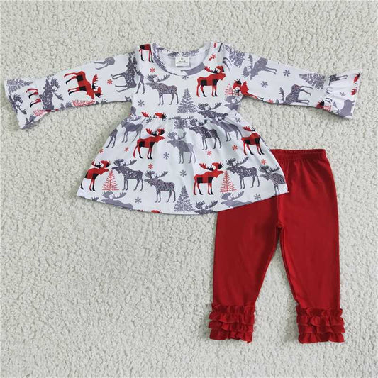 christmas clothes deer long sleeve top pants kids clothing girls sets