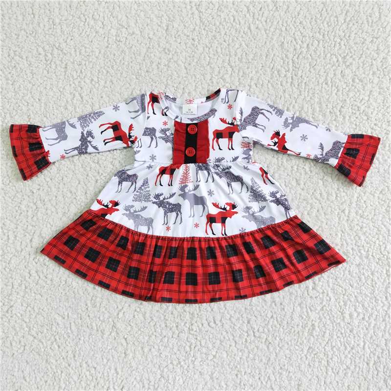 Christmas dress long sleeve deer girls skirt kids clothes