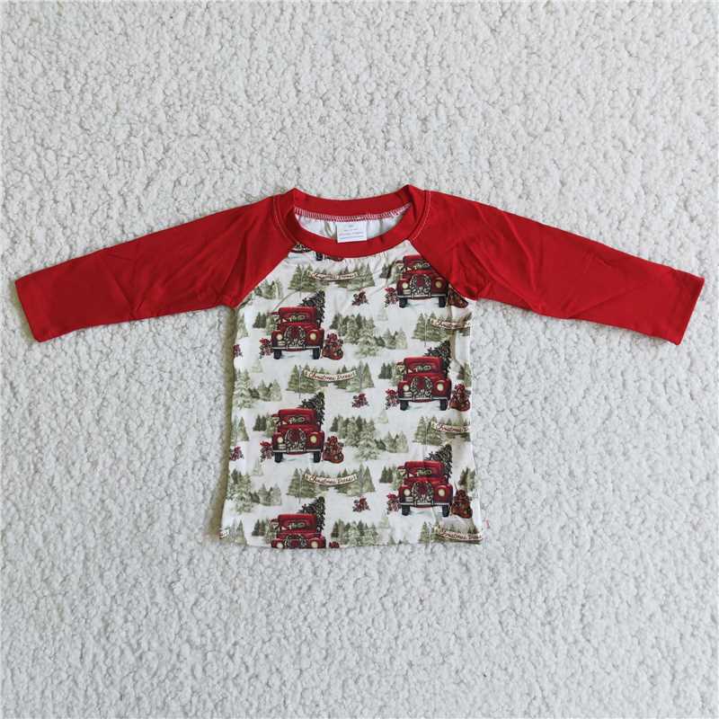 merry christmas boys long sleeve shirt red car christmas tree