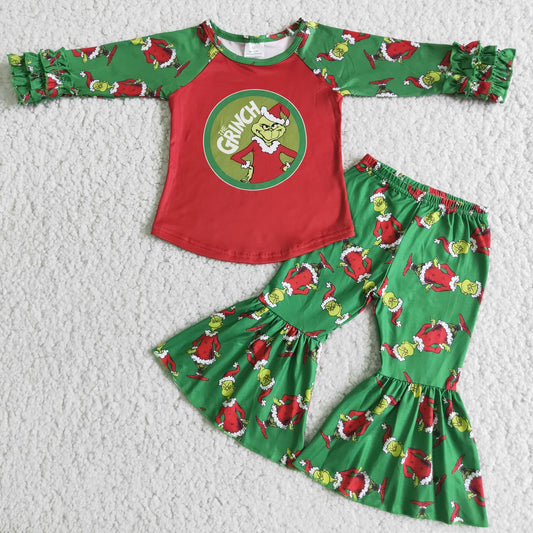 Christmas girls outfits grinch suit shirt & bell winter sets