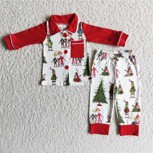 Christmas pajamas suit boys long sleeve pants 2 pieces outfits winter sets