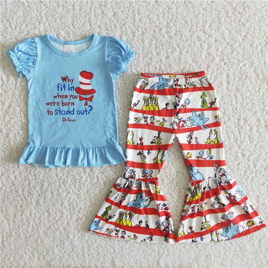 short sleeve dr.seuss girls set kid clothes