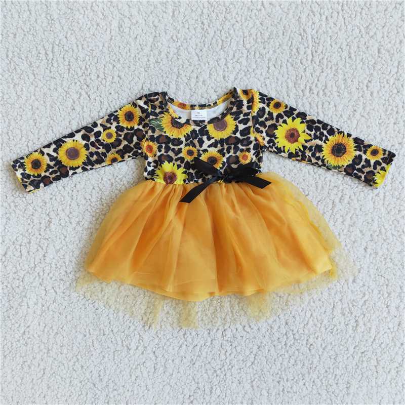 sunflower dress yarn leopard girls skirt kids clothes