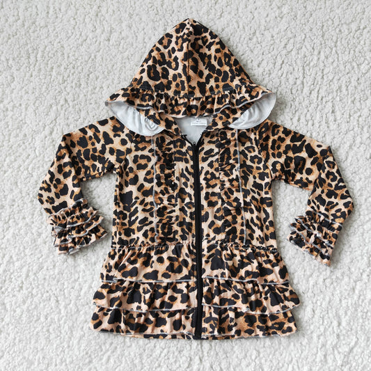 Leopard Print Hooded Zip Jacket girls coats