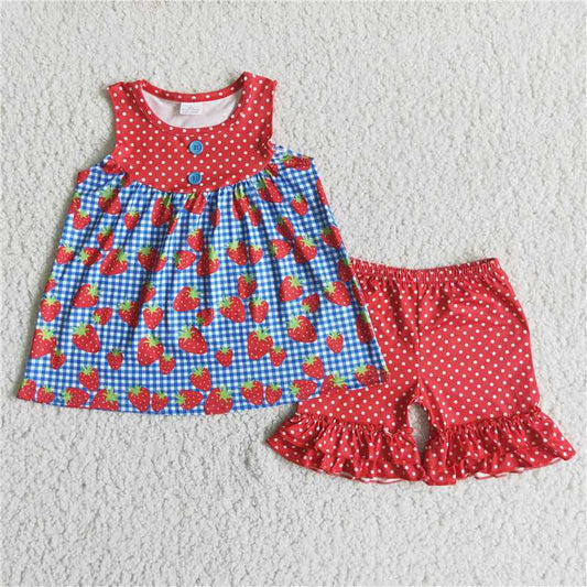 girls summer sets strawberry top & shorts suits