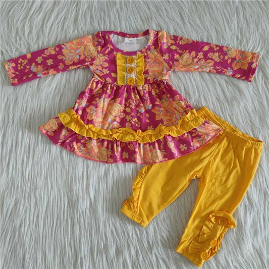 rts no moq flower top and pants 2 pieces girls outfit