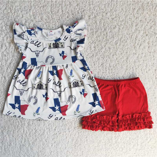 girls summer sets texas top & shorts suits