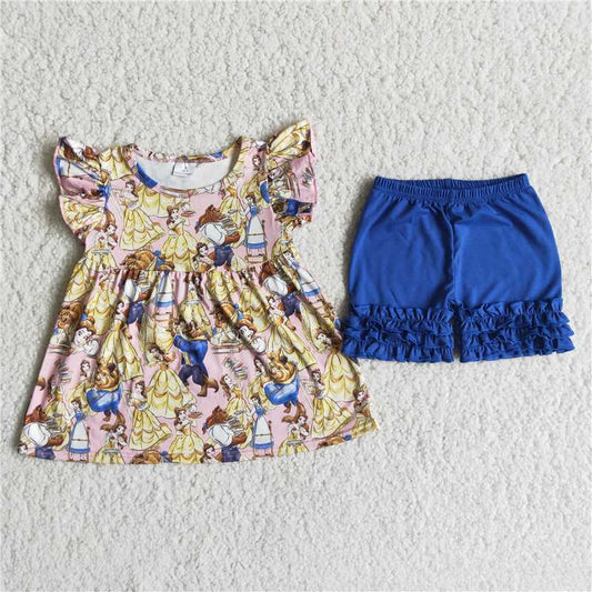 beauty and the beast girls suit summer shorts sets