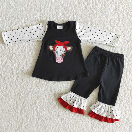 rts no moq embroidery top and pants 2 pieces sale girls outfit