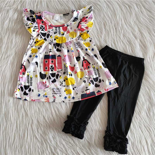 farm shirt black pants girls sets kids clothes