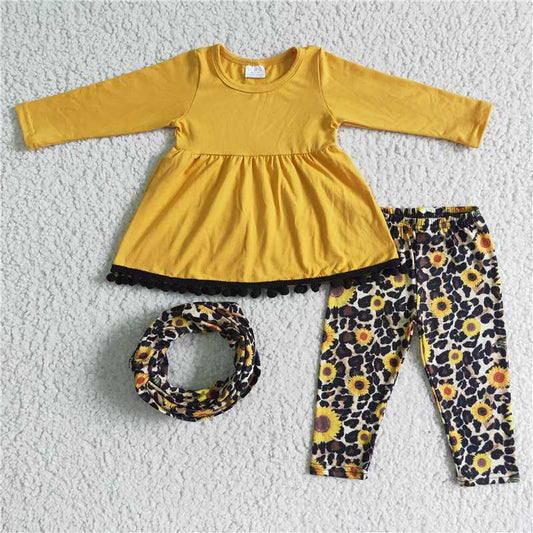 rts no moq sunflower top and pants with scarf 3 pieces girls outfit