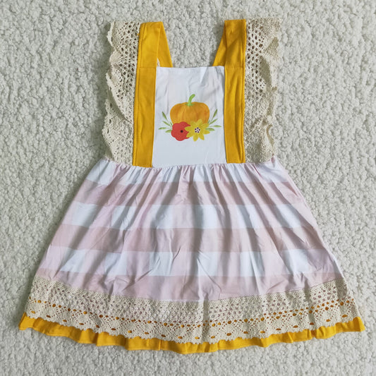 girls summer dress short sleeve pumpkin lace skirt