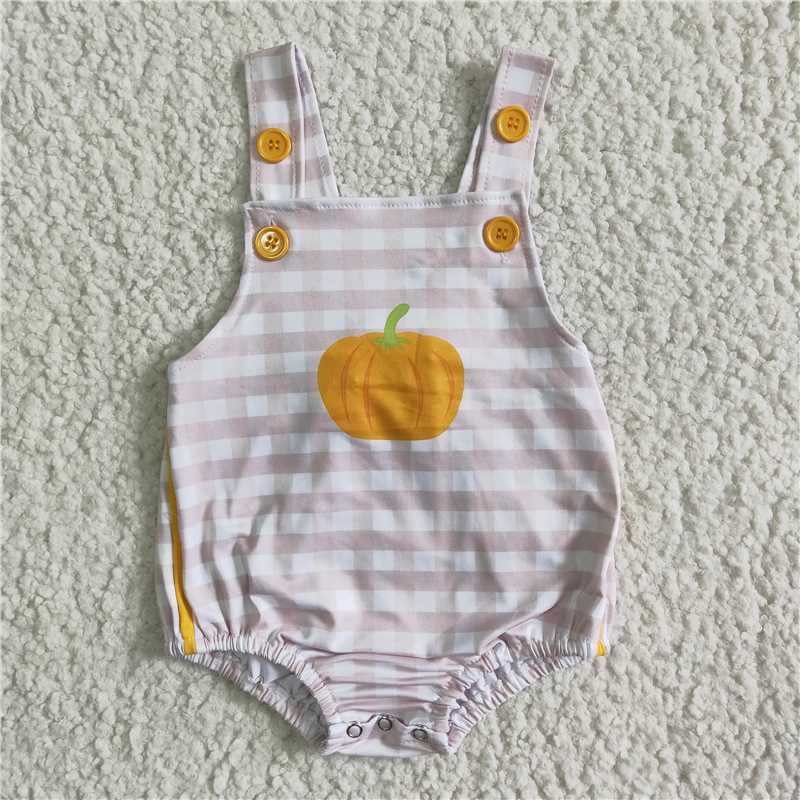 pumpkin boys rompers with hidden buckle pink plaid