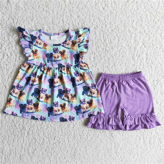 dog girls set summer top & shorts suit