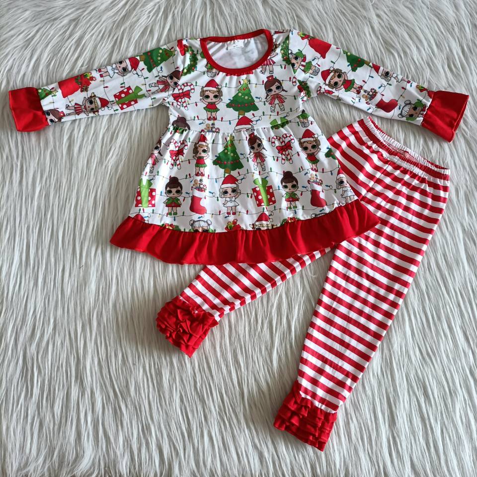 Christmas girls outfits long sleeve dress and pants 2 pieces winter sets