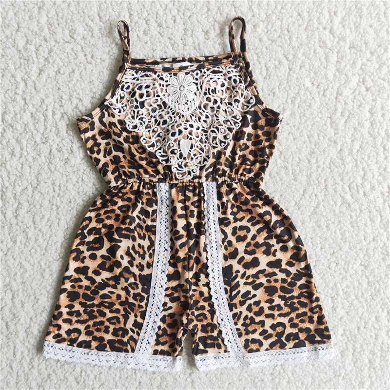 Leopard print lace girls jumpsuits