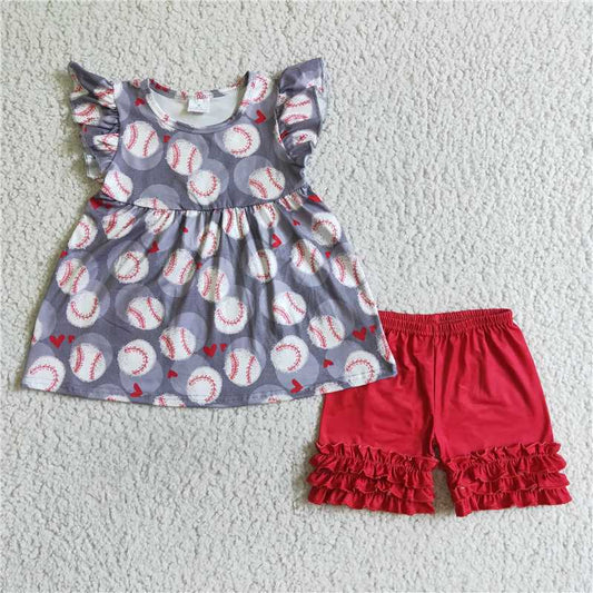 baseball girls summer sets red shorts suit