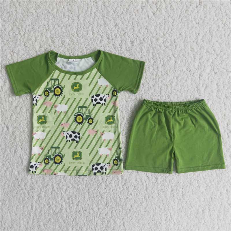 farm tractor boys summer sets short sleeve shirt and shorts 2pcs suit