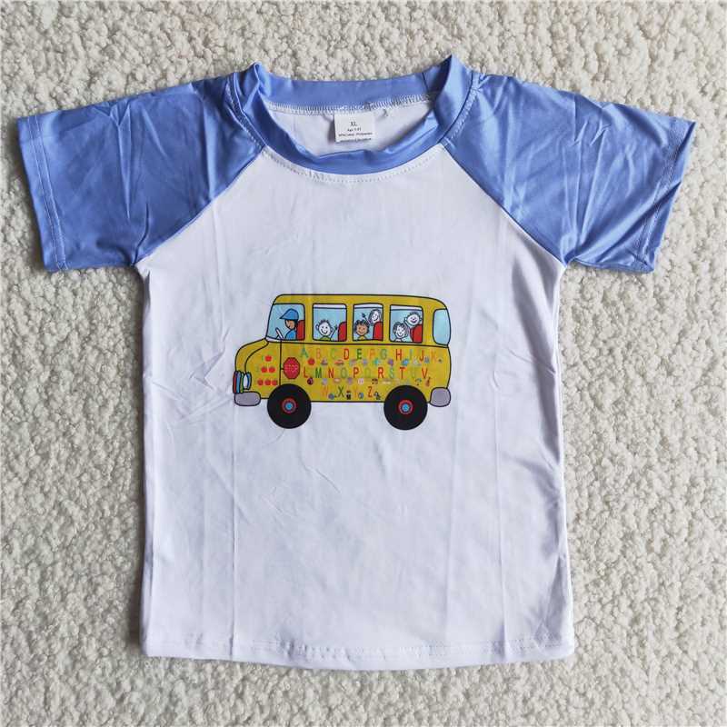 boy short sleeve shirt SUMMER school bus back to school