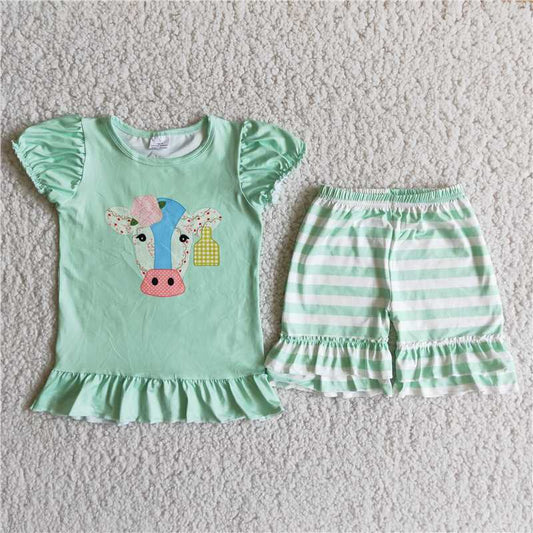 cow girl set short sleeve shirt & shorts suit