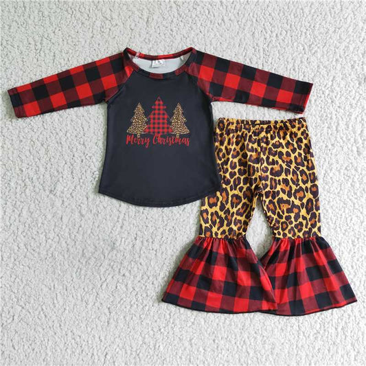 Christmas tree girls outfits long sleeve shirt bell 2 pieces winter sets