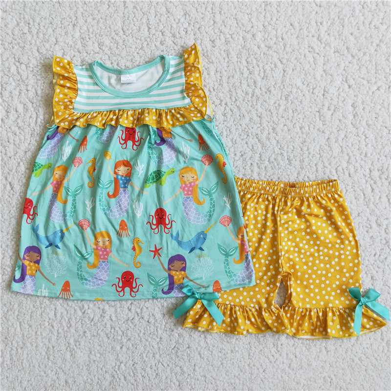 girls summer sets Mermaid top & shorts suits