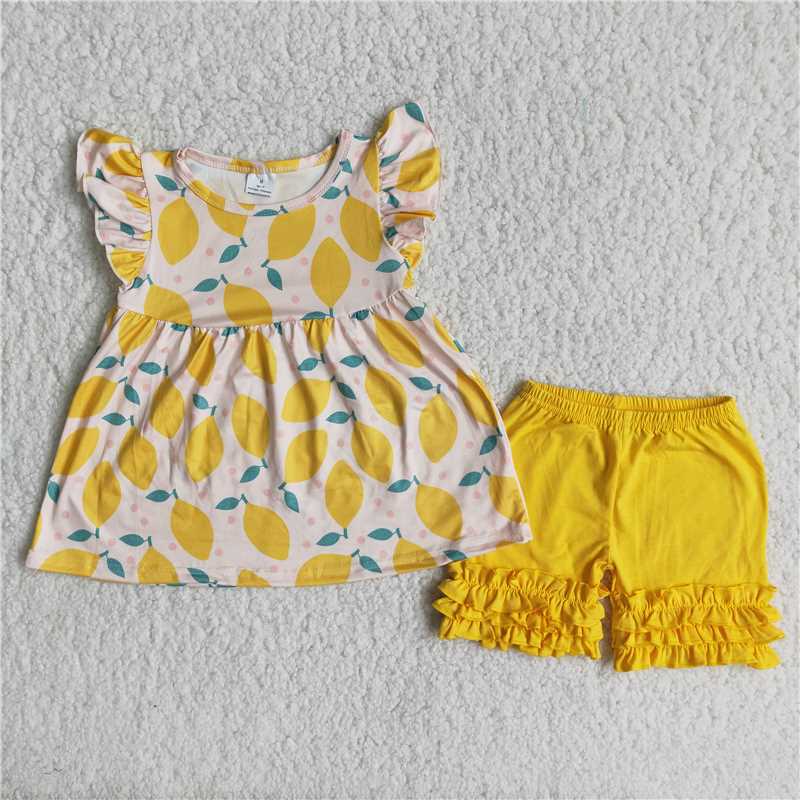 girls summer sets lemon top & shorts suits