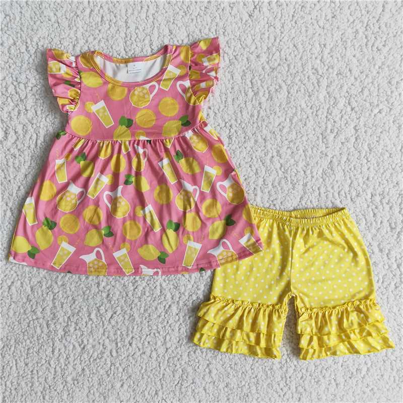 lemon girls summer yellow shorts sets 2 pieces