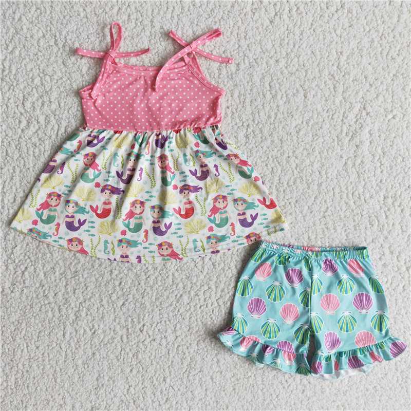 carton girls summer dress sets 2 pieces shorts outfits