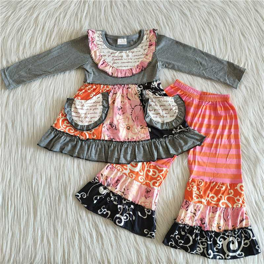 rts no moq pockets flower top and bell 2 pieces girls outfit