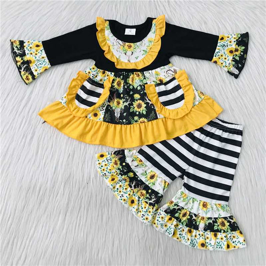 pockets sunflower top and bell 2 pieces girls outfit