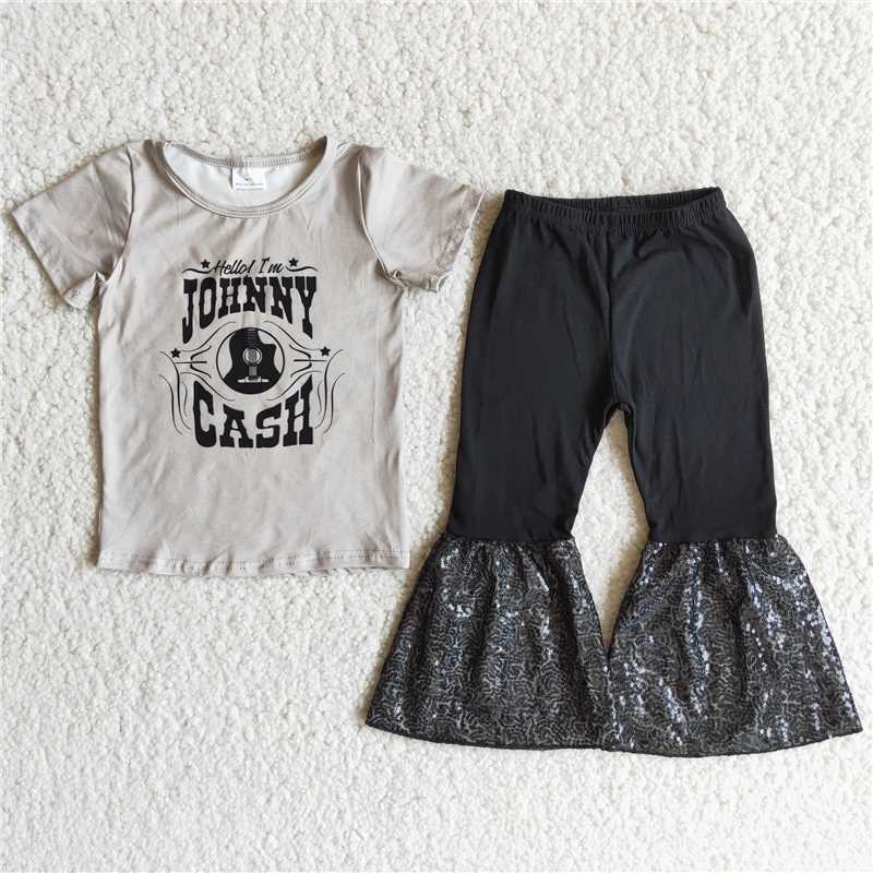 cash top sequins bell pants girls sets kids clothes