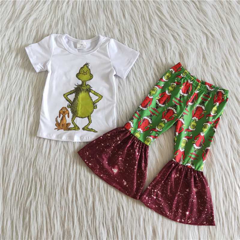 christmas grinch shirt bell pants girls sets kids clothes