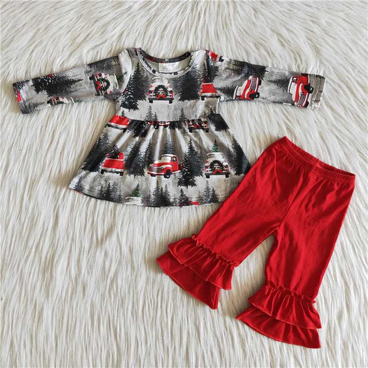 Christmas tree girls outfits long sleeve dress pants 2 pieces winter sets