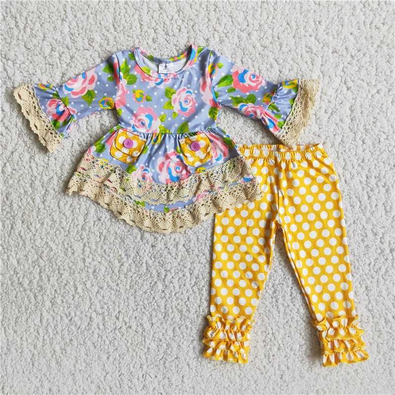 lace flower top and pants 2 pieces girls outfit