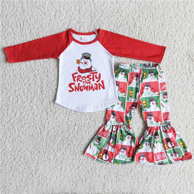 frosty snowman shirt and bell pants 2 pieces girls outfits kids clothing