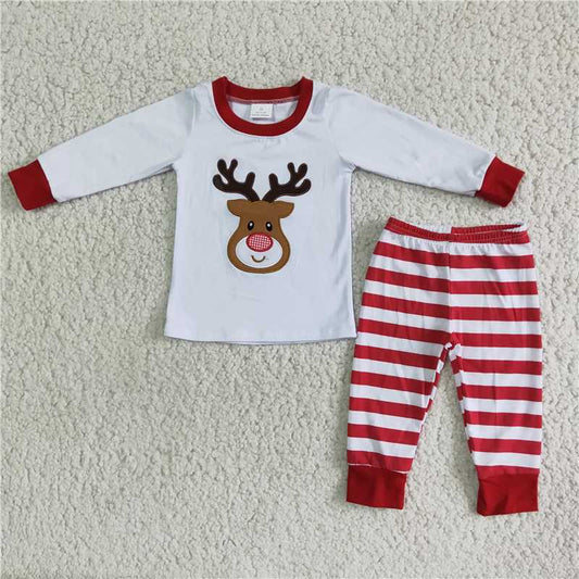 Christmas pajamas suit boys long sleeve pants 2 pieces outfits winter sets embroidery elk