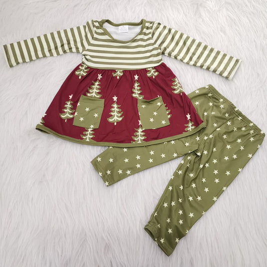 Christmas tree pocket girls outfits 2 pieces winter sets