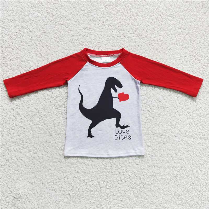 "love bites" Dinosaur Valentine's Day long sleeve shirt