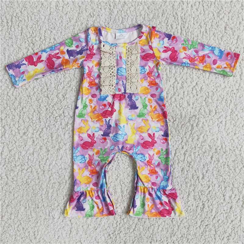 Colorful Bunny easter girl romper rabbit baby jumpsuit