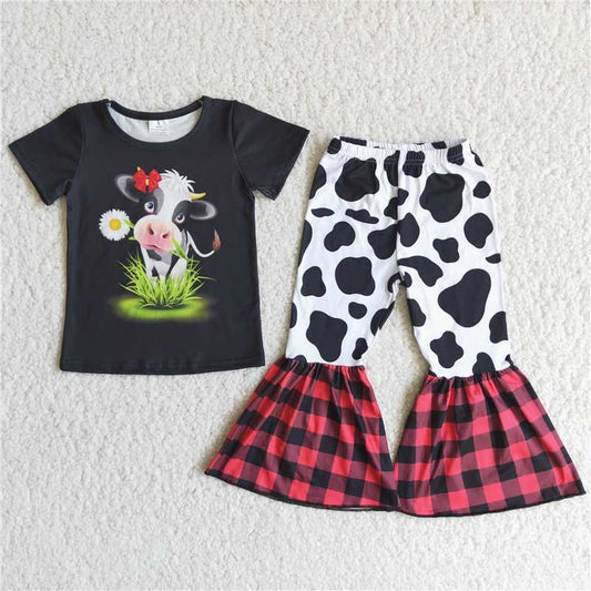 cow top bell pants girls sets kids clothes