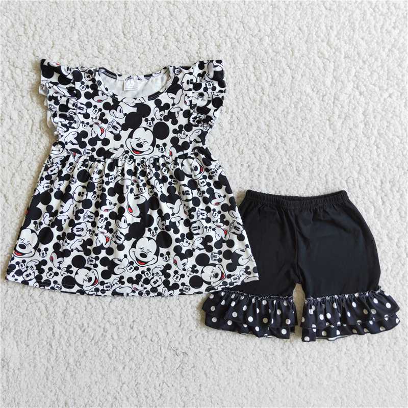 girls summer sets cartoon mouse top & shorts suits