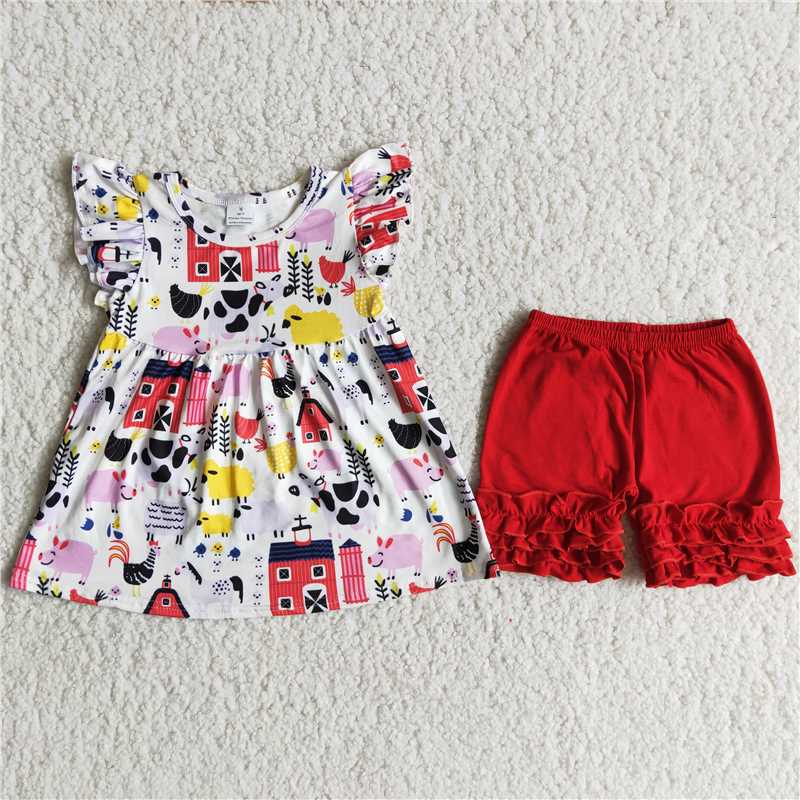 girls summer sets farm top & shorts suits