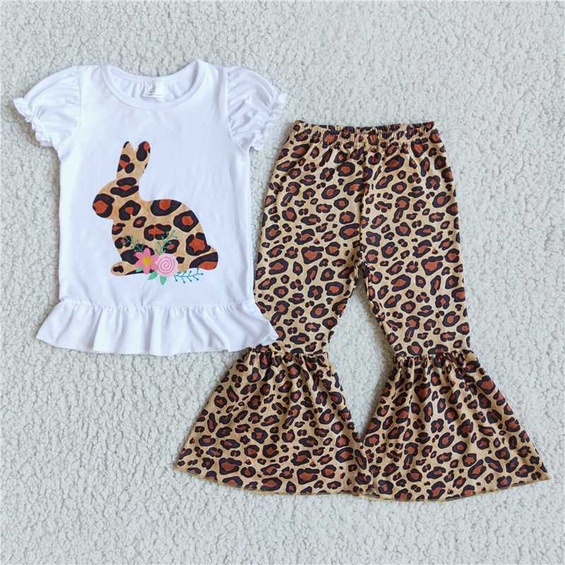 rabbit top leopard bell pants girls sets kids clothes easter