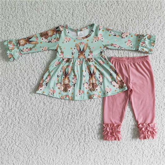 Bunny long sleeve top and pants 2 pieces girls outfits easter sets