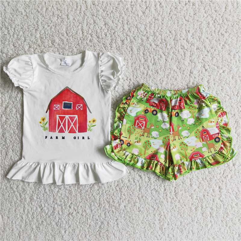 girls summer sets farm top & shorts suits