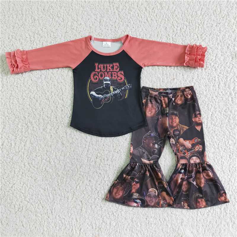 Guitarist top and bell pants 2 pieces girls outfits kids clothing