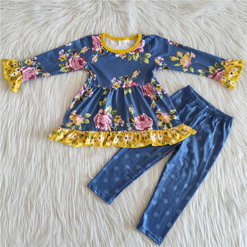 flower long sleeve top and pants 2 pieces girls outfits