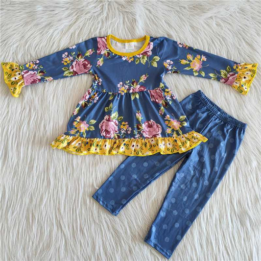 flower long sleeve top and pants 2 pieces girls outfits