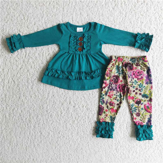 cotton long sleeve top and pants 2 pieces girls outfits